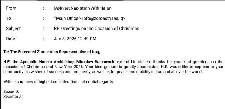 Thanks and Appreciation to the Vatican Embassy on the Occasion of Christmas and New Year